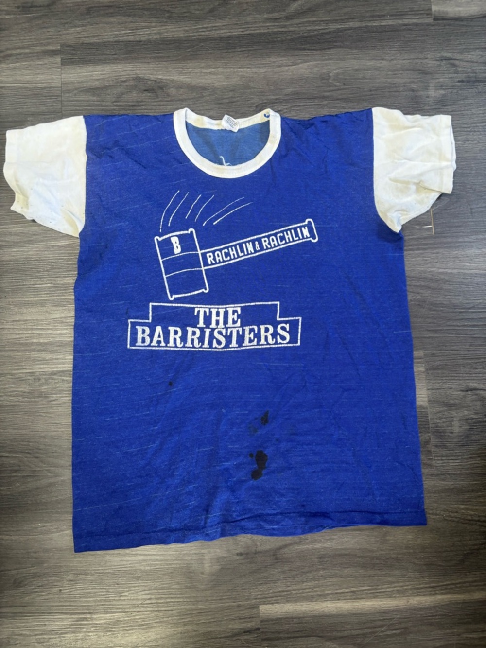 Vintage 70S DURENE JERSEY  The Barristers blue white shirt Chainstitch name XL